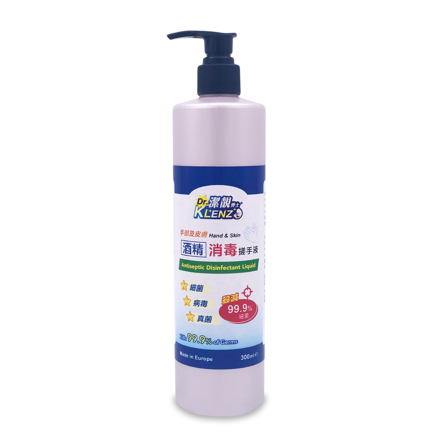 潔靚博士酒精消毒搓手液 300ml  Dr. KLENZ Hand & Skin Antiseptic Disinfectant Liquid 300ml